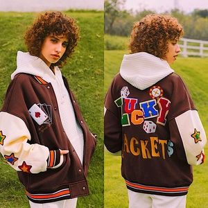 COPY - Color Block Letter Pattern Bomber Jacket